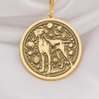 Doberman Dog Cosmic Medallion Necklace Necklaces 14K 14K Gold Plated dog silhouette pendant with celestial motifs necklace
