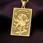 An heirloom-quality 14K solid gold Boxer tarot pendant. The art shows the noble dog under the moon, symbolizing loyalty, a precious dog mom gift.