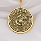 14K solid gold sun pendant necklace featuring a celestial sunburst design, perfect for astrology lovers and boho jewelry enthusiasts.