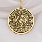 14K solid gold sun pendant necklace featuring a celestial sunburst design, perfect for astrology lovers and boho jewelry enthusiasts.