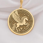 14K Gold Pegasus Necklace with a stunning winged horse medallion design, perfect for mythology lovers and celestial jewelry enthusiasts. Ideal gift for special occasions like birthdays, anniversaries, or holidays.