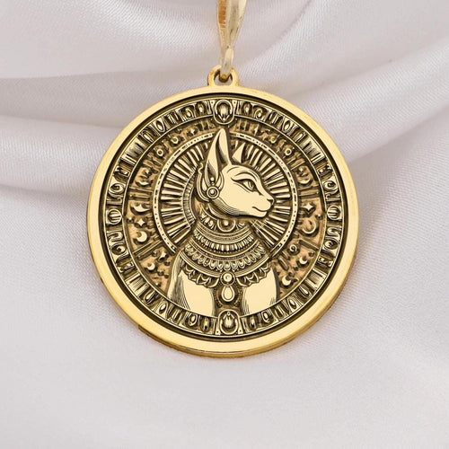 14K Solid Gold Bastet Pendant Necklace, featuring the Egyptian Cat Goddess design. A timeless unisex amulet symbolizing protection and grace, perfect as a meaningful gift or statement piece for lovers of ancient mythology and fine jewelry.