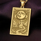 An heirloom-quality 14K solid gold Cavalier King Charles tarot pendant. The art shows the elegant dog, symbolizing grace, a precious dog mom gift.