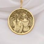 Friendship Friendship Necklace Necklaces 14K 14K Gold Plated pendant necklace featuring two figures with foliage and a crescent moon design.