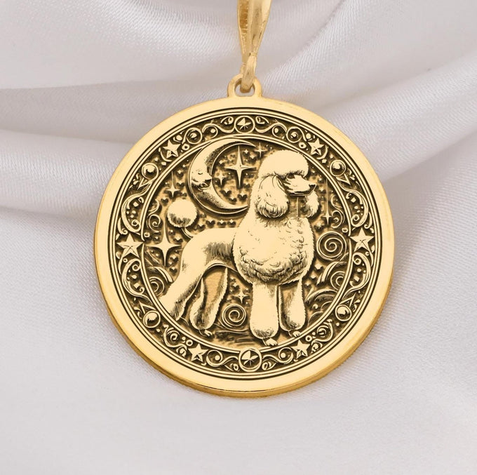 Elegant 14K Solid Gold Poodle pendant, featuring a finely detailed dog medallion. A perfect pet lover’s charm, symbolizing elegance, intelligence, and companionship, making it a meaningful gold Poodle necklace for dog enthusiasts.