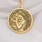 Hygieia Goddess Necklace Necklaces 14K 14K Gold Plated pendant necklace featuring a woman with a crescent moon and snake design in a floral wreath
