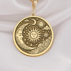 14k gold celestial necklace featuring a handmade sun and moon pendant, personalized astrology jewelry, perfect for gifts, elegant and timeless design.