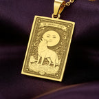 A polished 14K solid gold Siberian Husky medallion. This fine pet jewelry represents the breed's wolf-like nature, making it a perfect Husky lover gift.