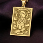 An heirloom-quality 14K solid gold Havanese tarot pendant. The art shows the fluffy dog under the moon, symbolizing a cheerful spirit, a precious dog mom gift.