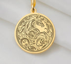 14K Solid Gold Line Art Horse Charm Necklace, Stallion Silver Pendant, Rose Gold Mustang Necklace, Animal Jewelry, Fantastic Creature Charm