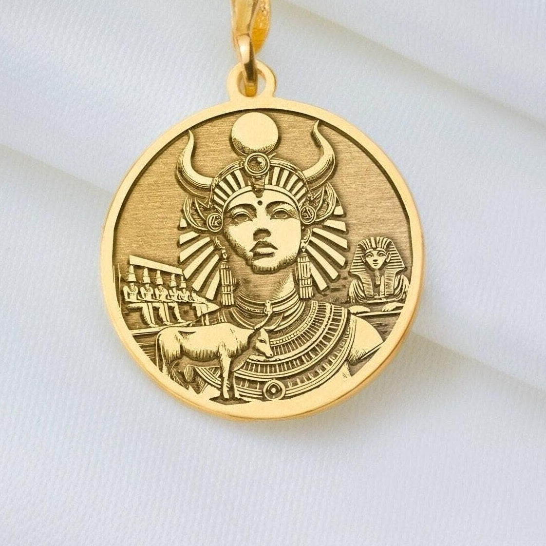 Hathor necklace, Egyptian jewelry, Goddess pendant, Gold Hathor charm, Egyptian goddess, daughter of Ra, Hathor gold necklace, Ancient Egypt charm, Gold goddess charm, Love goddess pendant, Fertility symbol charm, Hathor gold pendant.