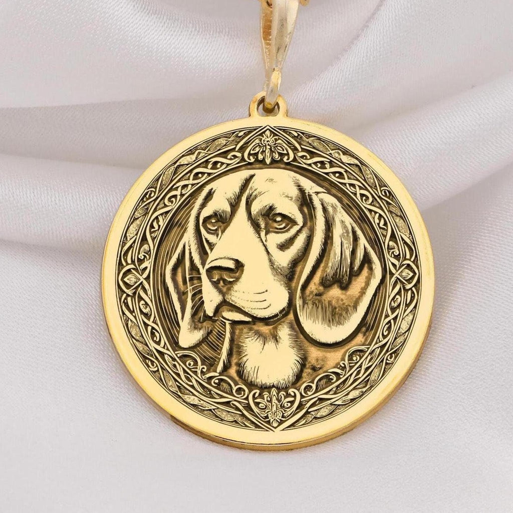 14K Solid Gold Beagle pendant necklace featuring intricate details and a timeless design. Perfect dog lover jewelry gift, crafted for pet enthusiasts and Beagle owners. Luxury gold charm for everyday wear.