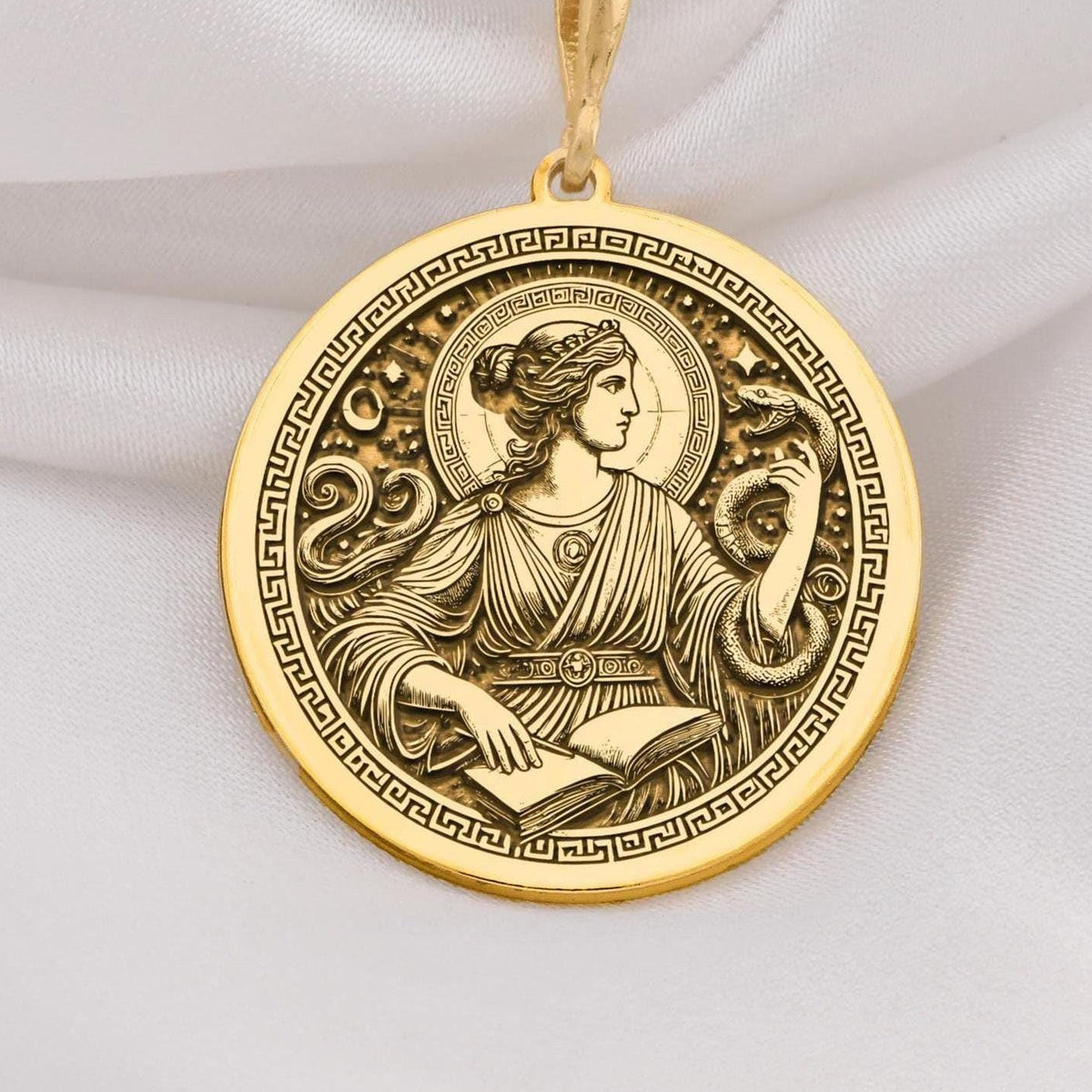 14K Gold Greek Goddess Metis Necklace featuring a detailed mythology inspired pendant. Perfect for mythology lovers, elegant jewelry collectors, or as a unique gift for women. Handmade with premium craftsmanship and timeless style.