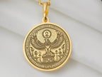 14K Solid Gold Horus Charm Necklace, Horus Silver Pendant, Rose Gold Horus Necklace, Egyptian Jewelry, Falcon Medallion, Eye Of Horus Charm