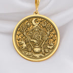 14K solid gold forest witch pendant, representing mystical power and ancient wisdom of nature. Handcrafted gold necklace perfect for those seeking strength and protection through a luxurious, enchanted design