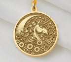 14K Solid Gold Unicorn Pendant Necklace, a luxurious piece symbolizing magic and purity. This gold pendant or medallion is custom-crafted from high-quality 10K pure gold, making it an exquisite and meaningful gift for lovers of unicorn jewelry.