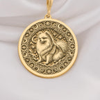 Fluffy Pomeranian Celestial Dog Pendant Necklaces 14K 14K Gold Plated pendant necklace featuring a fluffy dog design in an ornate circular frame.
