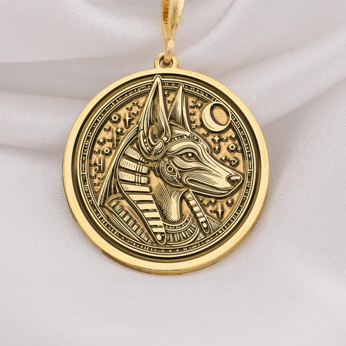 14K Gold Anubis Necklace featuring the ancient Egyptian god Anubis. Elegant and symbolic pendant jewelry, perfect for men and women. A timeless mythology-inspired accessory crafted in solid gold for everyday wear or gifting.