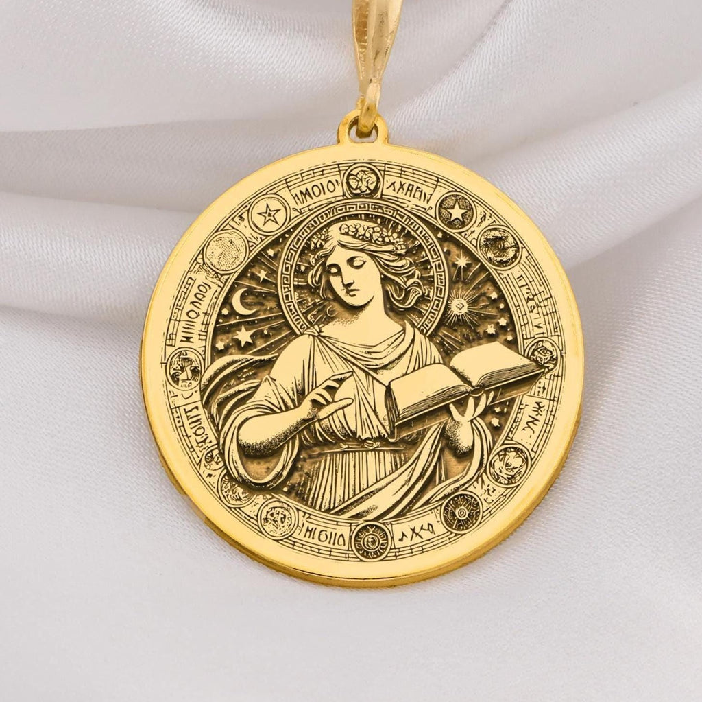 Greek Goddess Mnemosyne Necklace in 14K Solid Gold, symbolizing memory, wisdom, and inspiration. Perfect for mythology lovers and elegant gift occasions.