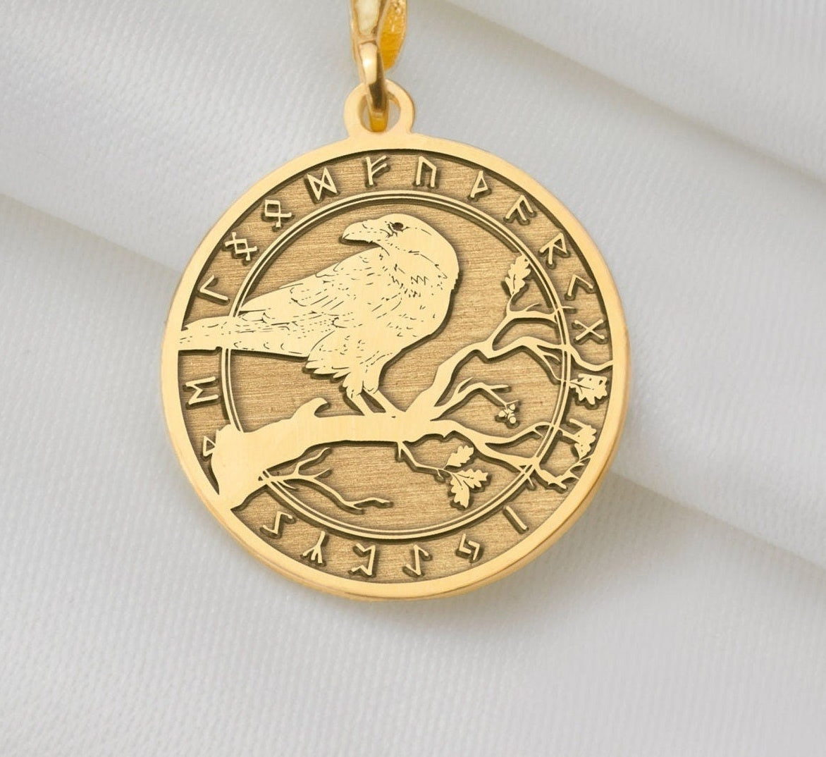 Gold Celtic raven necklace pendant, symbolizing wisdom and resilience. This dainty charm is crafted for everyday wear or layering, perfect for spiritual jewelry lovers. A unique gift, lightweight and versatile, inspired by Celtic lore and mysticism.