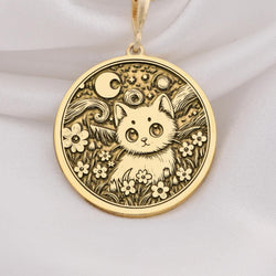 14k gold cat pendant inspired by Van Gogh’s art, featuring intricate details and a charming feline motif. Perfect as a gift for cat lovers, art enthusiasts, or anyone who loves unique, handmade jewelry.