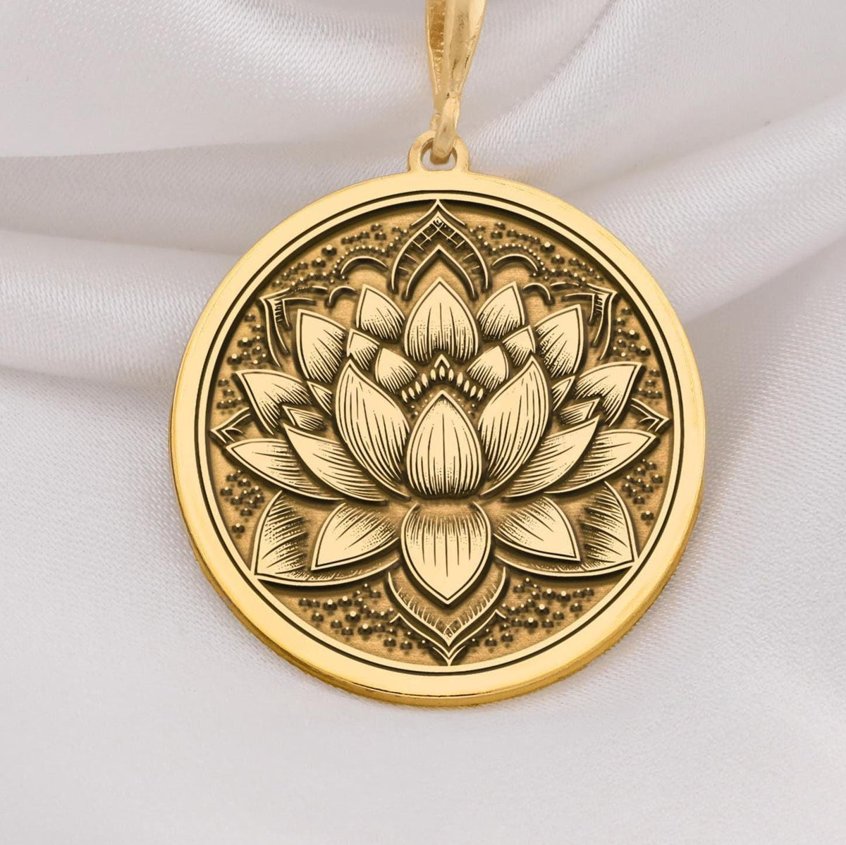 Lotus Mandala Yoga Pendant Necklaces 14K 14K Gold Plated lotus flower pendant necklace with intricate embossed design