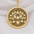 14K Solid Gold Lotus Mandala Yoga Zen Medallion Pendant Necklace — front studio view