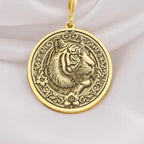 14k Solid Gold Tiger Necklace featuring an elegant medallion pendant. Perfect for animal lovers, zodiac enthusiasts, or as a meaningful gift for women. Stylish and durable, this luxurious gold necklace symbolizes courage, strength, and luck.