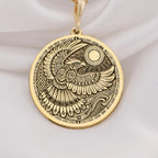 14K Solid Gold Thunderbird Necklace featuring a mystical totem design. Symbolizes protection, strength, and spiritual energy. Handmade tribal jewelry, perfect for meaningful gifts and daily wear. Elegant and timeless spiritual pendant.