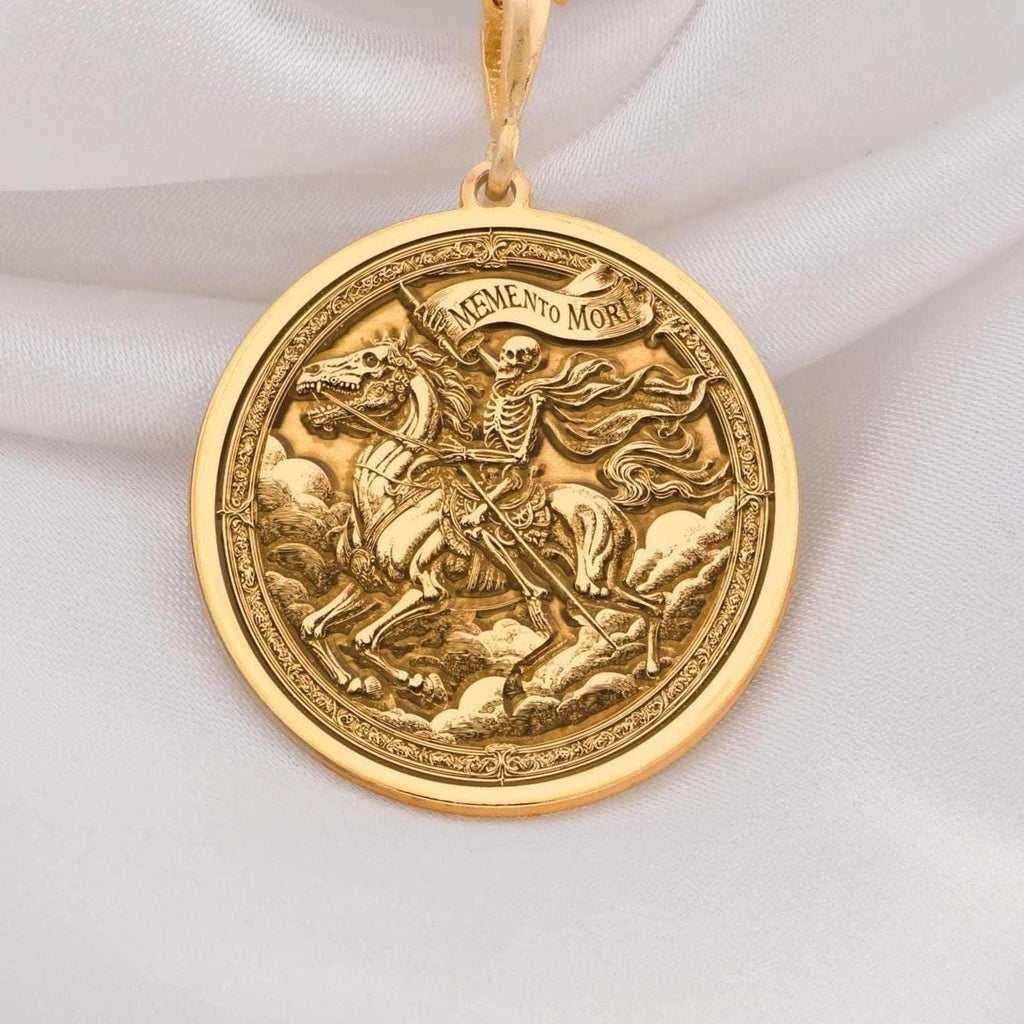 14K Solid Gold Memento Mori Charm Necklace - Minimalist, dainty, and unique pendant for everyday wear. Perfect as a layering charm or statement necklace; handcrafted for those seeking a personalized, vintage-inspired, and one-of-a-kind gold piece.