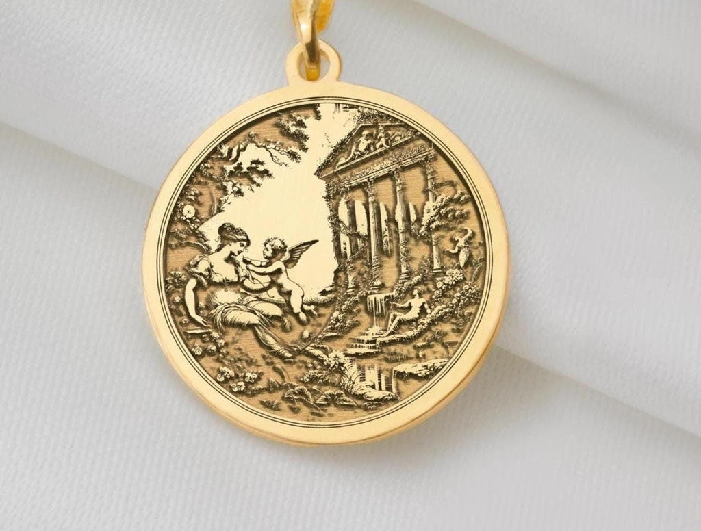 Love and beauty necklace
Cupid and Venus jewelry
Mythology-inspired necklace
Venus goddess pendant
Cupid charm necklace
Romantic jewelry
Art Nouveau necklace
Vintage Venus and Cupid pendant
Mother's love necklace
Eternal love pendant