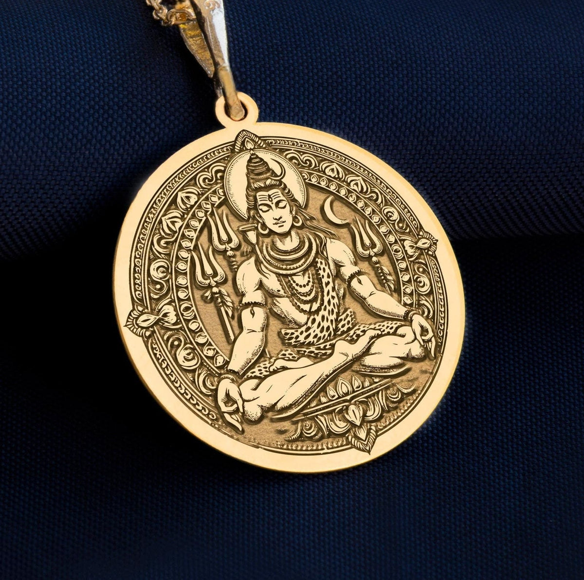 meditation Shiva gold necklace, Shiva meditation Gold pendant, Mahadeva gold pendant, Mahadeva gold necklace, Hindu god gold jewelry, Shiva medallion gold medallion, Real gold shiva charm necklace,