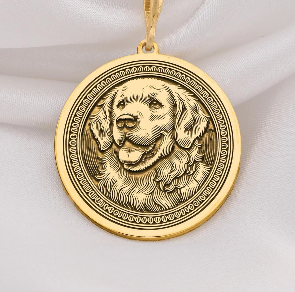 Golden Retriever Dog Pendant Necklace Necklaces 14K 14K Gold Plated dog portrait pendant necklace with circular design