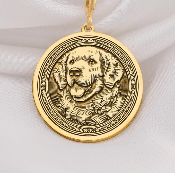 Golden Retriever Dog Pendant Necklace Necklaces 14K 14K Gold Plated dog portrait pendant necklace with circular design