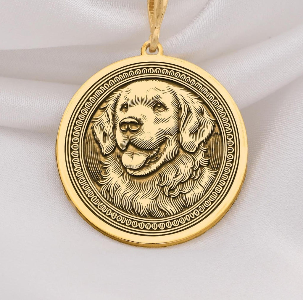 Elegant 14K Solid Gold Golden Retriever pendant, featuring a finely detailed dog medallion. A perfect pet lover’s charm, symbolizing joy, companionship, and love, making it a meaningful gold Golden Retriever necklace for dog enthusiasts.
