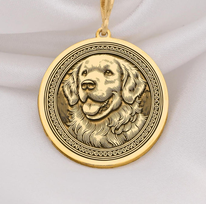 Elegant 14K Solid Gold Golden Retriever pendant, featuring a finely detailed dog medallion. A perfect pet lover’s charm, symbolizing joy, companionship, and love, making it a meaningful gold Golden Retriever necklace for dog enthusiasts.