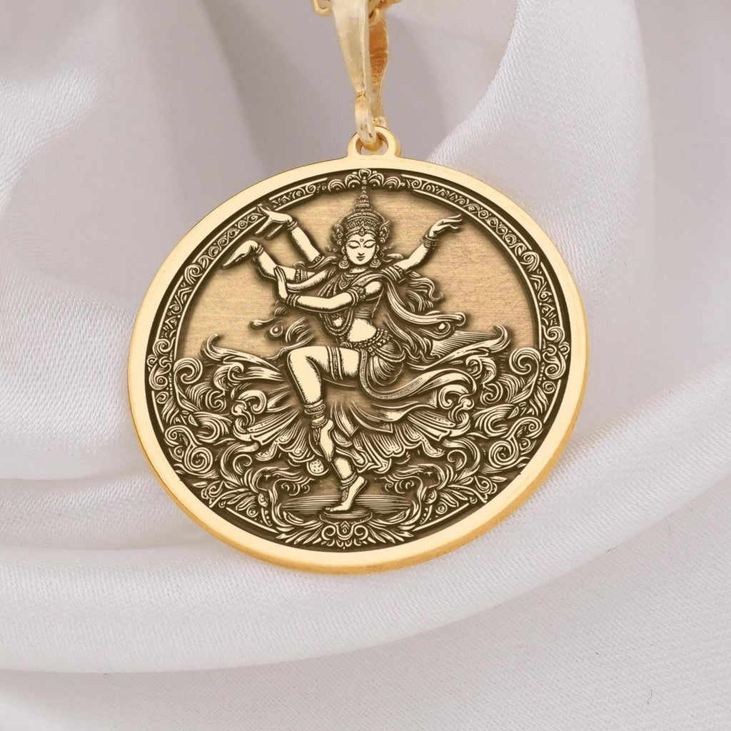 Gold Apsara Pendant - Divine Dancer Necklace for Women - Hindu Mythology Inspired Jewelry - Handmade Gold Apsara Charm - Unique Gold Apsara Necklace - Elegant Apsara Gold Pendant - Spiritual Gift for Women