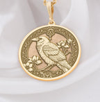 Unique Gold Raven bird pendant necklace , gothic bird pendant jewelry, antique style crow medallion, bird medallion necklace, gothic raven pendant, raven totem necklace, crow familiar jewelry, black raven pendant, celtic raven bird jewelry, victorian style crow pendant