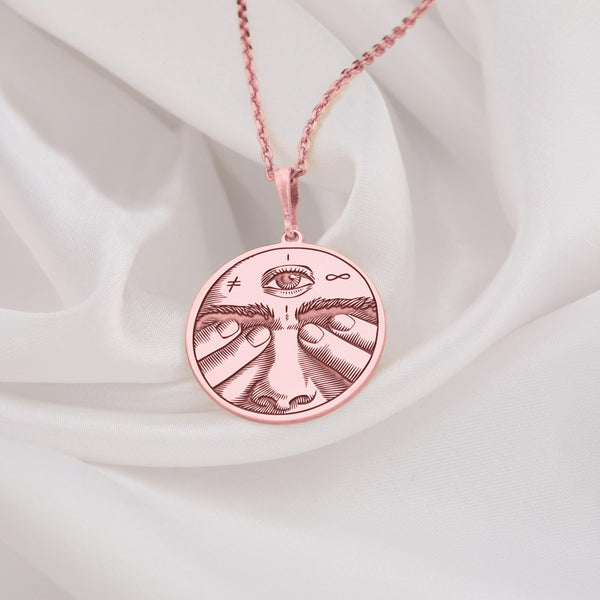 Rose Gold Third Eye Pendant Necklace – Spiritual Chakra Jewelry for Protection and Healing, Boho Mystic All-Seeing Eye Necklace, Handmade Artisan Amulet, Yoga Meditation Jewelry, Esoteric New Age Gift, Rose Gold Plated Chakra Pendant for Women Men