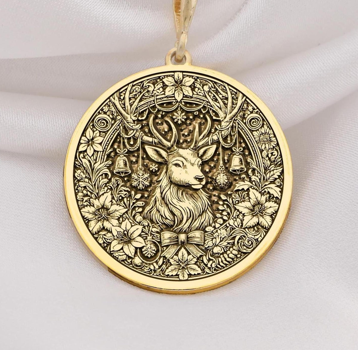 Christmas Deer Necklace Charm | 14K Gold & Silver Options - Holiday Gift Animal Lover