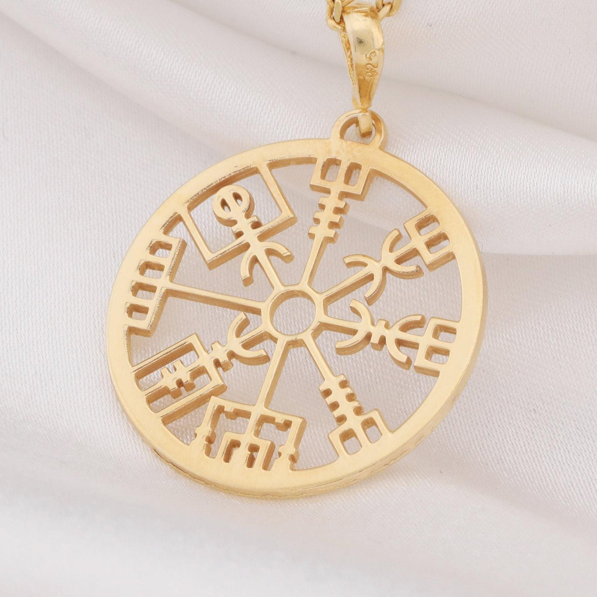 Vegvisir Compass Necklace: 14K Gold with viking compass norse rune wayfinder runic - View 153