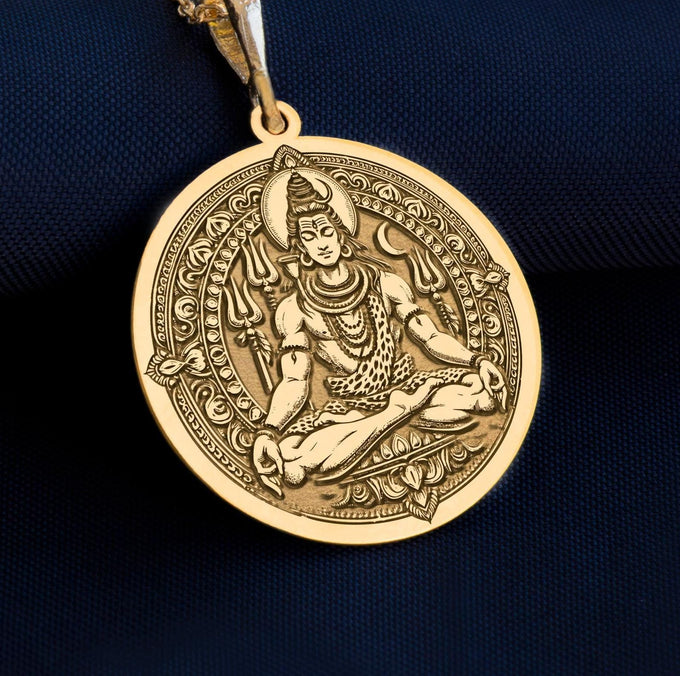 Shiva Pendant Necklace: 14K Gold Personalized Hindu God Coin Pendant,  Spiritual Protection Jewelry - View 48