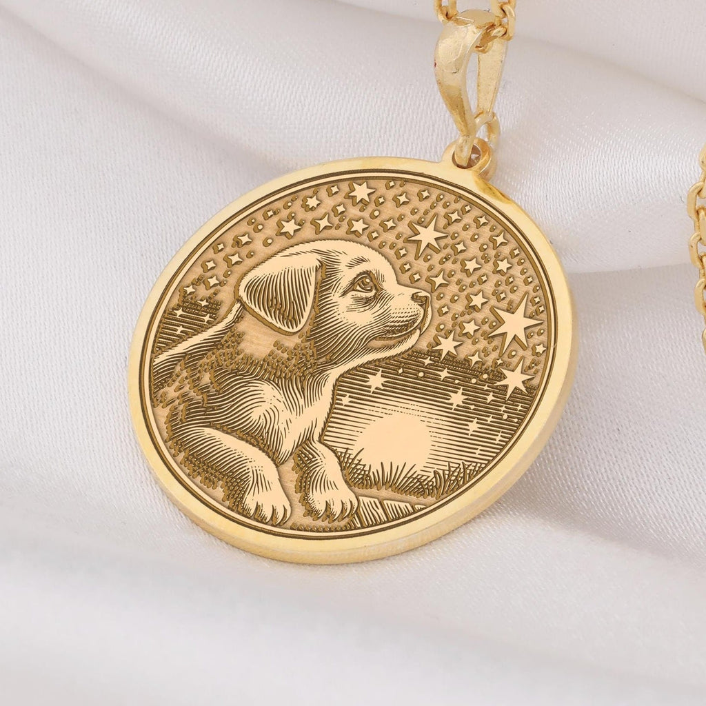 Dog Memorial Necklace: 14K Gold with dog memorial gift 14k gold puppy talisman amulet - View 48