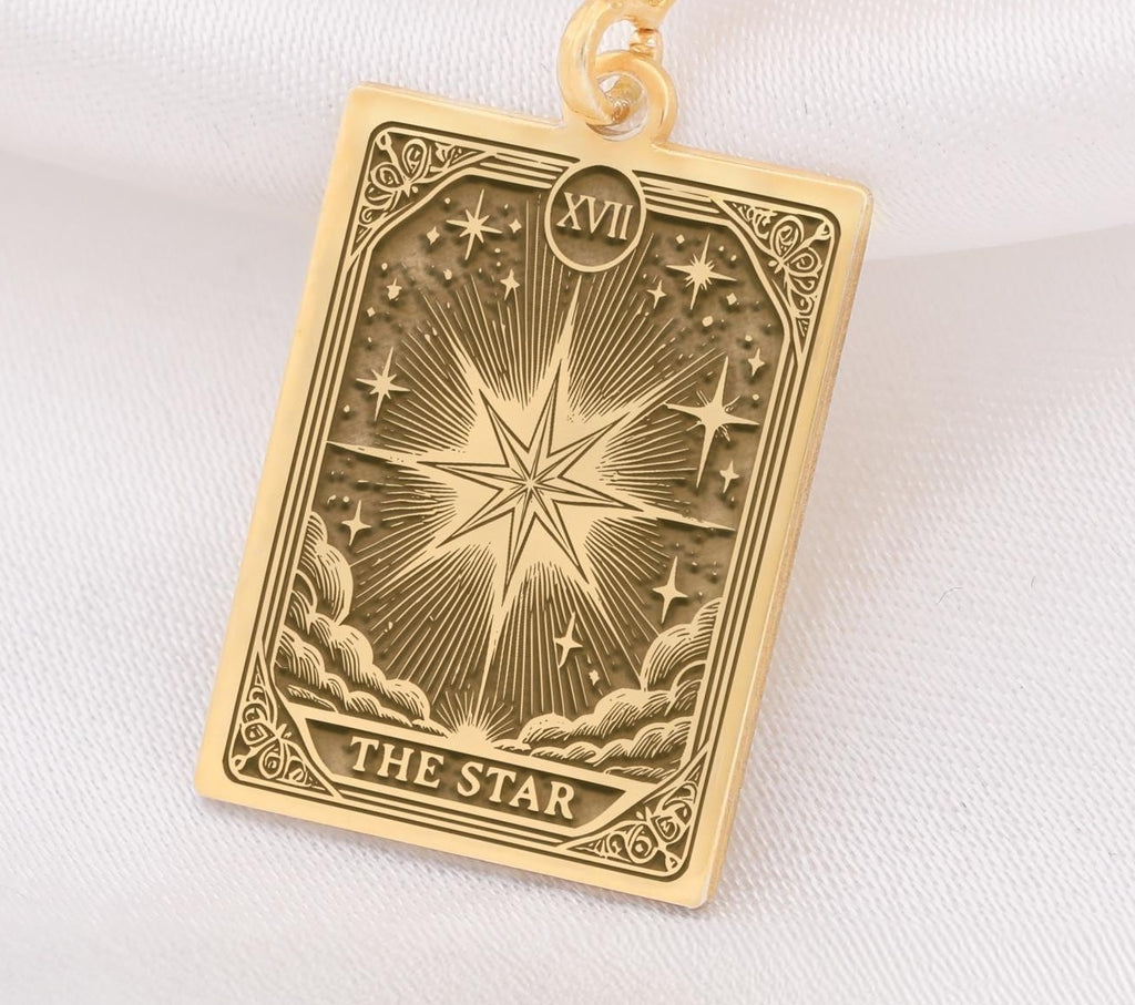 The Star Tarot Pendant: 14K Gold with tarot card rider waite major arcana occult - View 153