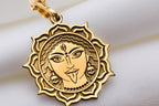 Durga Warrior Goddess Amulet Necklace Necklaces 14K 14K Gold Plated pendant necklace featuring a stylized face design within a circular mandala frame.