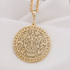Aztec Calendar Necklace: 14K Gold with aztec sun stone mayan medallion amulet talisman - View 153