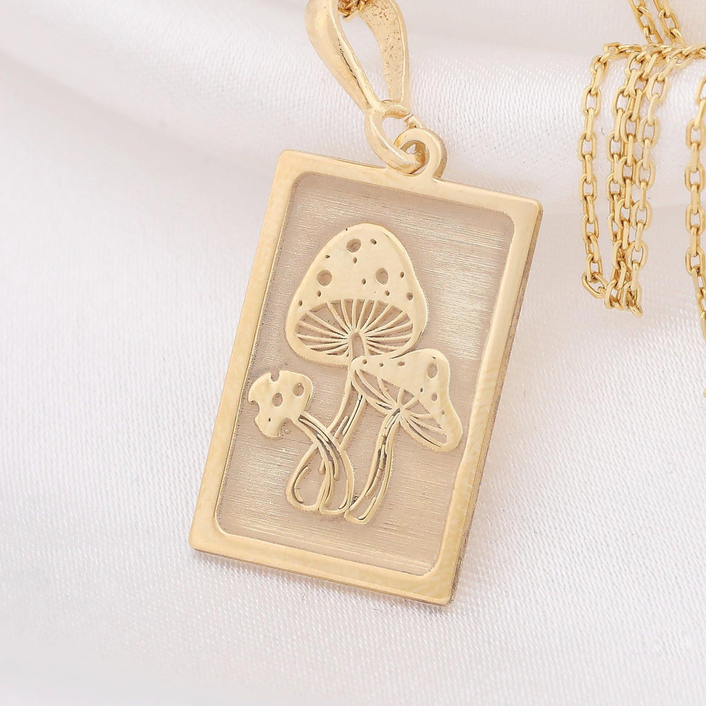 Mushroom Necklace: 14K Gold with mushroom necklace psychedelic gift amulet talisman - View 153