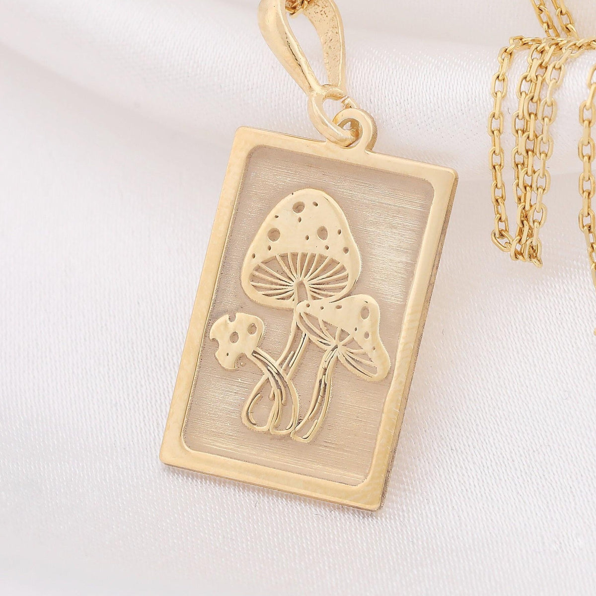 Mushroom Necklace: 14K Gold with mushroom necklace psychedelic gift amulet talisman - View 153