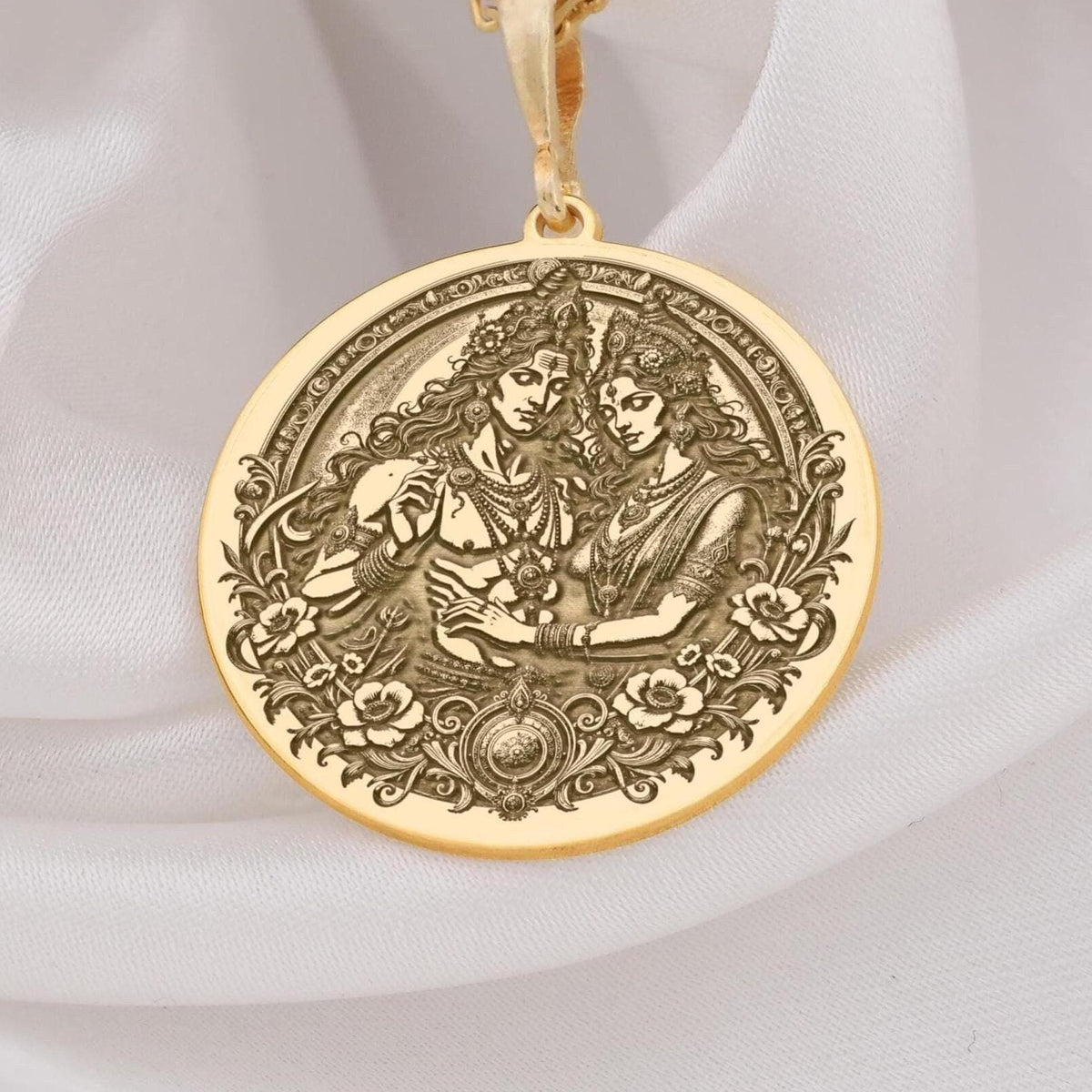 Shiva Parvati Necklace: 14K Gold with mahadev trishul amulet talisman spiritual amulet - View 153