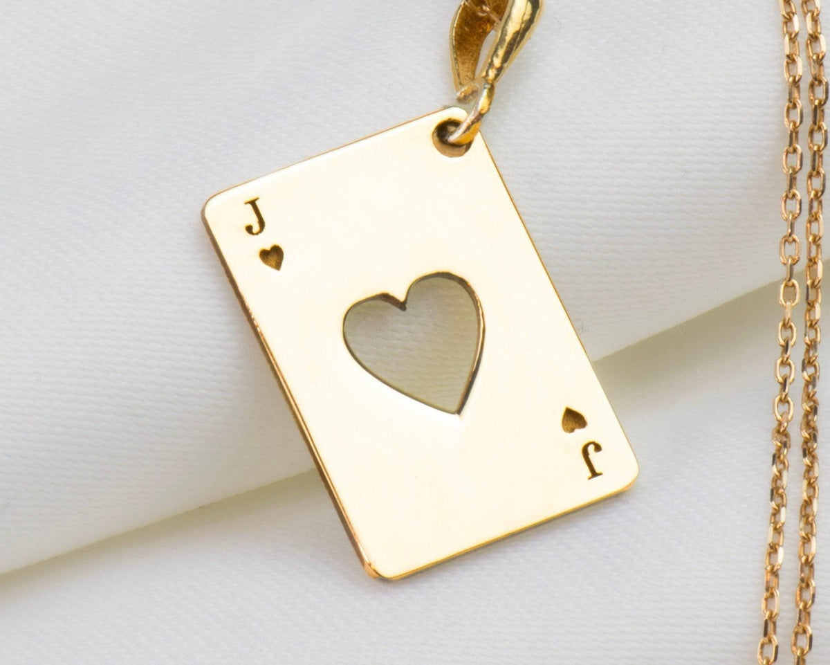 Jack of Hearts Necklace: 14K Gold with jack of hearts charm poker player gift occult - View 153
